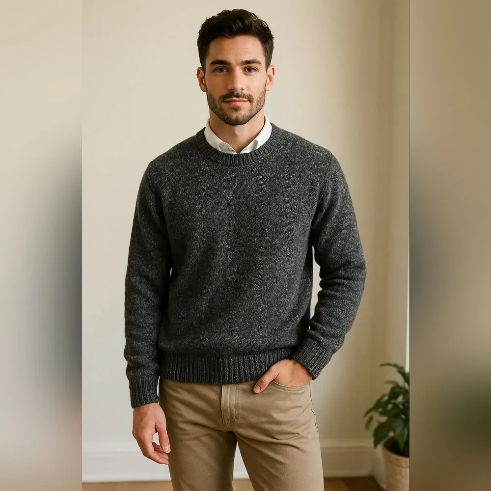 Eddie Bauer 100% Merino Wool Sweater Gray Oversize Relaxed Cozy Men's Size S